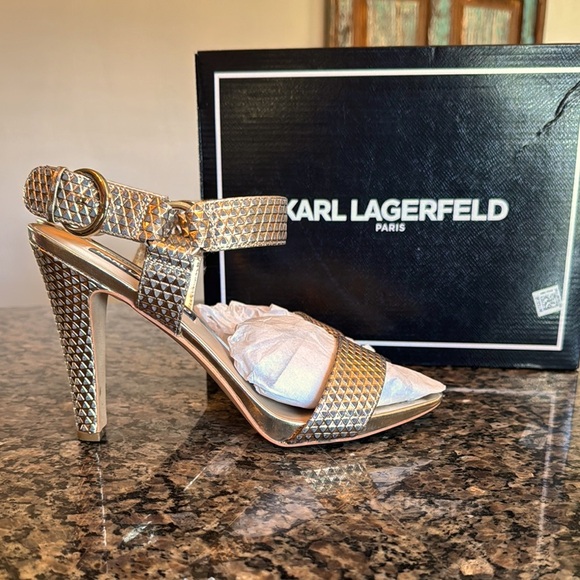 Karl Lagerfeld Shoes - Karl Lagerfeld Women's Gold Heeled Sandals NIB 9.5